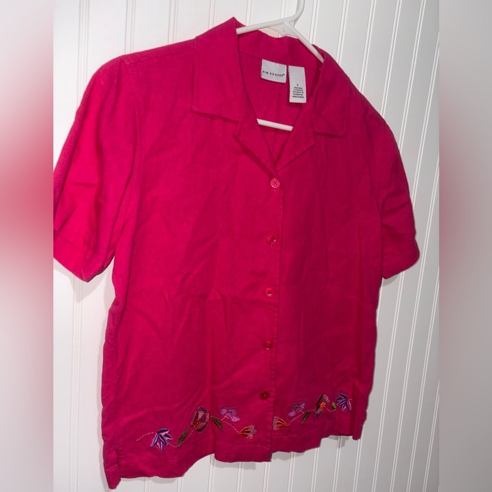 Kim Rogers Linen Blend Embroidered Blouse| Size Small - Picture 2 of 4